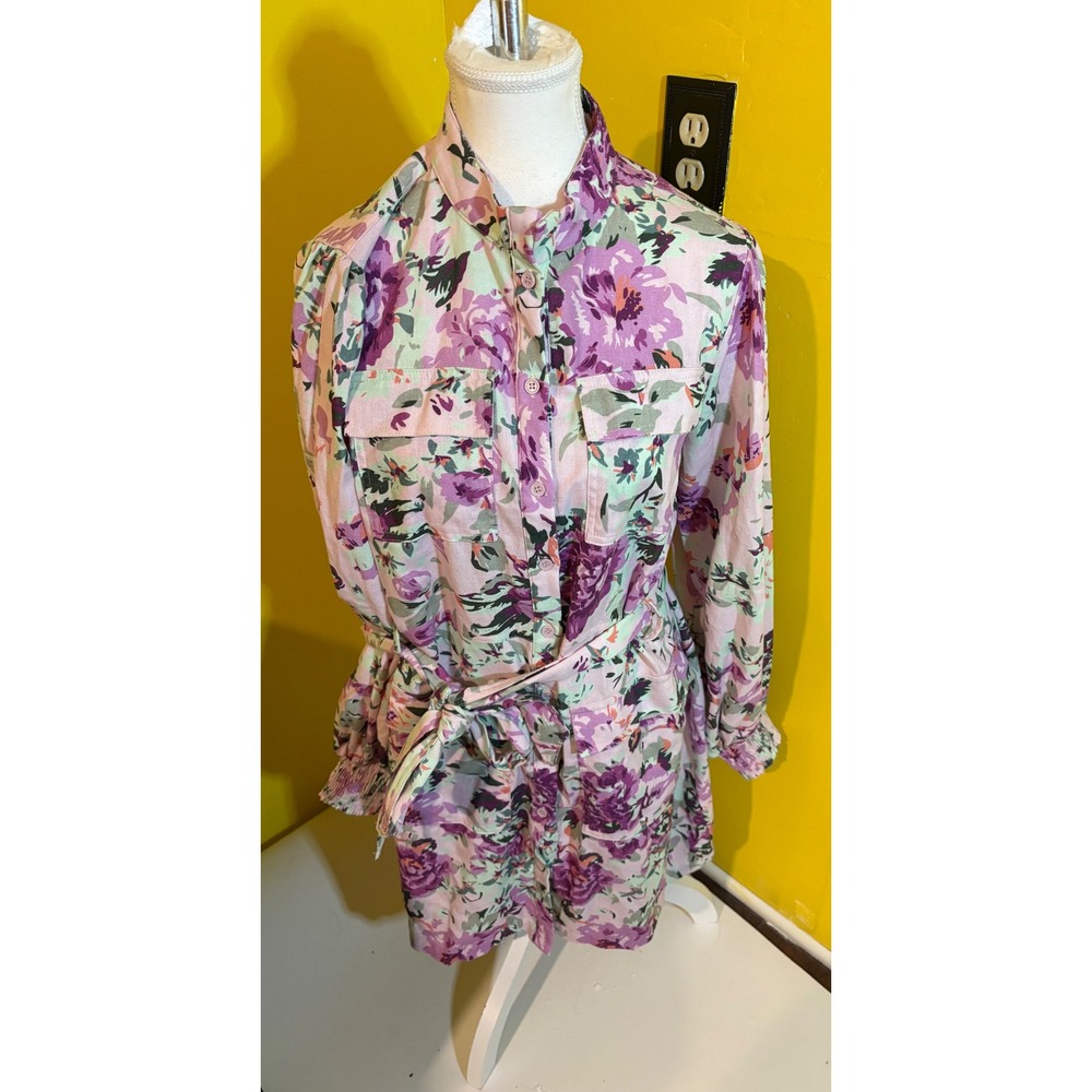 FATE Floral Mini Dress Size Medium Cotton Linen Blend Patchwork Boho Belted NWT